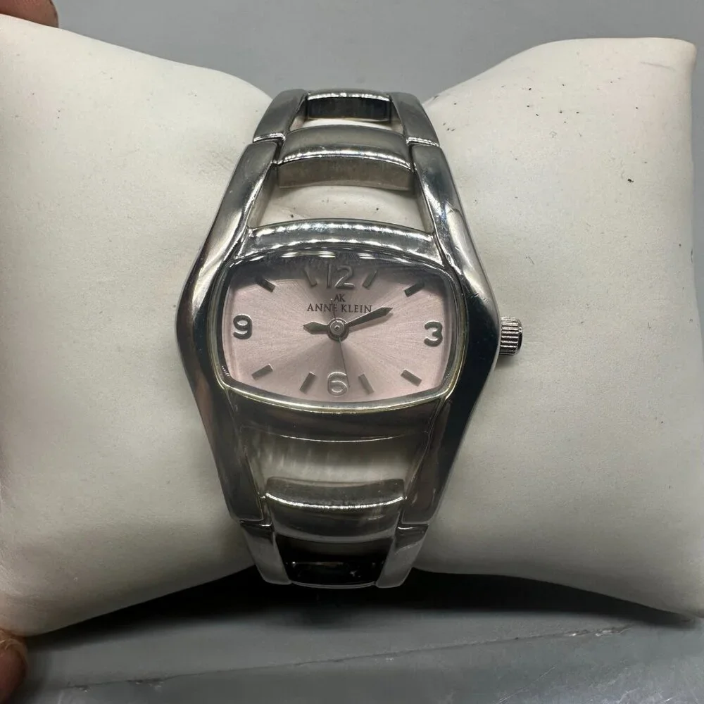 3/$30 Anne Klein Watch Women Pink Dial Silver Tone Bracelet Band 5.75
